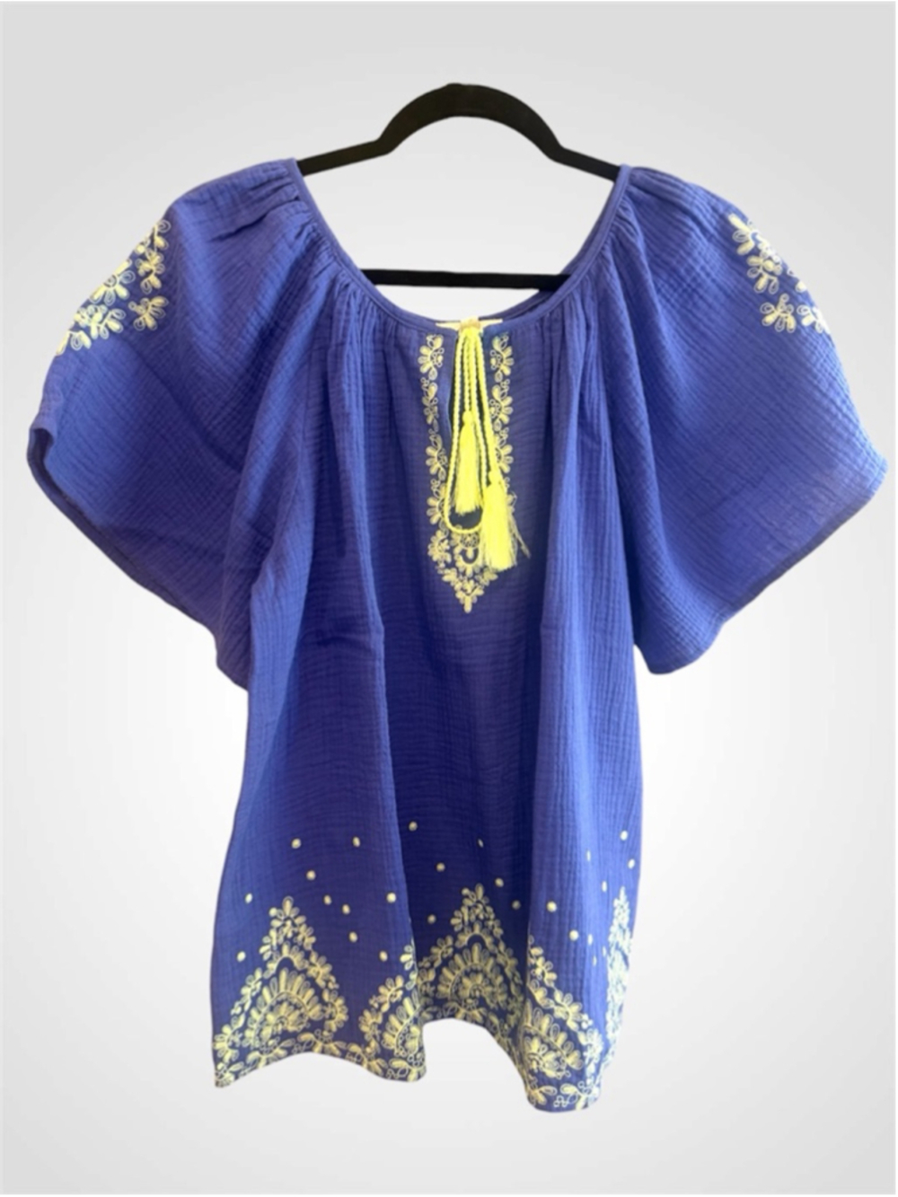 Easel Cotton Gauze Embroidered Top Short Sleeve Size S